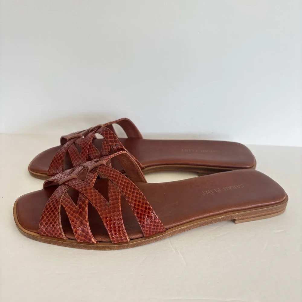 Sarah Flint Kim Slip On Brown Toffee Embossed Calf Leather Sandals 9.5 - Picture 2 of 9
